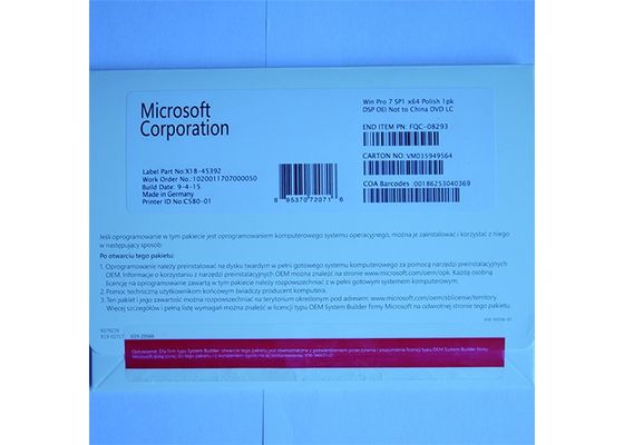 ประเทศจีน แพคเกจ OEM Microsoft Windows 7 Professional ลิขสิทธิ์ซอฟต์แวร์คีย์ใบอนุญาต DVD / COA ผู้ผลิต