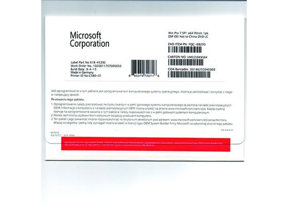 ประเทศจีน ผลิตภัณฑ์ระดับมืออาชีพของ Windows 7 Professional Key 64Bit เวอร์ชันเต็ม DVD ผู้ผลิต