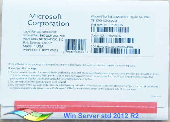 ประเทศจีน 100% ของ Windows Server 2012 เดิม OEM FPP Pack มาตรฐาน 64 บิตออนไลน์เปิดใช้งาน ผู้ผลิต