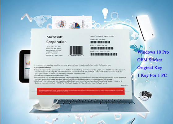 ประเทศจีน เวอร์ชั่นภาษาอังกฤษ Pack Windows 10 Pro OEM Sticker ระบบคอมพิวเตอร์ 1pk DSP DVD ผู้ผลิต